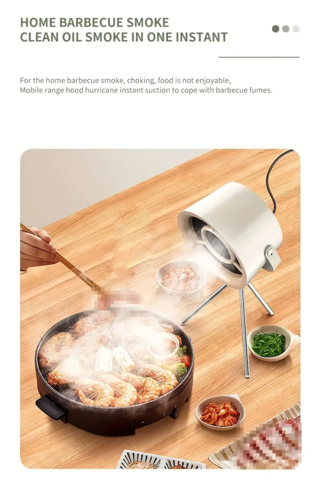 Mažas USB ventiliatorius virtuvei – 3 greičių, nuimamas filtras, komplekte 12 filtrų, baltas