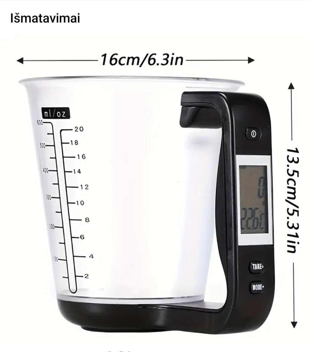 Daugiafunkcinis matavimo puodelis – 600 ml, su elektriniu ekranu, 3 spalvos