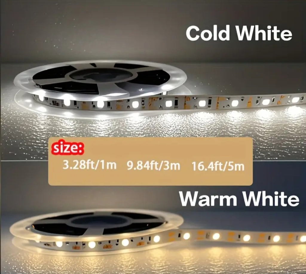 Protinga LED juostelė su judesio jutikliu – USB, šilta/balta 5V, lanksti, naktiniam apšvietimui