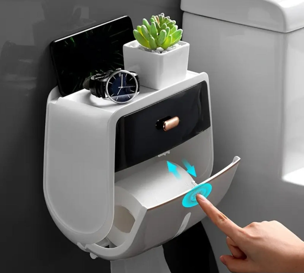 1 vnt. tualetinio popieriaus laikiklis – dvigubo sluoksnio didelės talpos servetėlių dėžutė, sieninis, atspari vandeniui