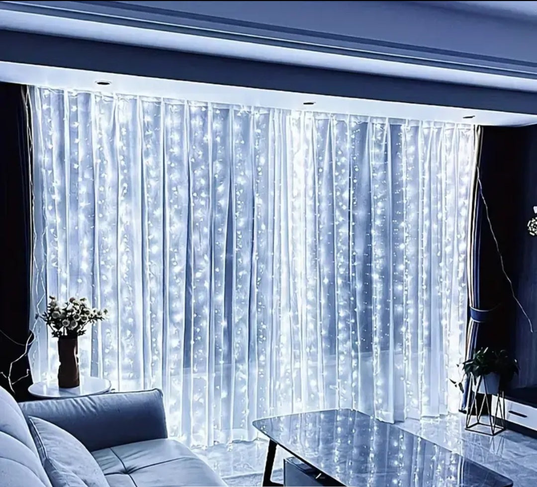 USB užuolaidų šviestuvai 3×3 m – 12 LED girliandos su nuotoliniu valdymu, šventinis apšvietimas