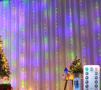 USB užuolaidų šviestuvai 3×3 m – 12 LED girliandos su nuotoliniu valdymu, šventinis apšvietimas