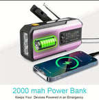Daykit visų funkcijų avarinis radijas su saulės / rankos svirtimi – NOAA įspėjimai, 2000 mAh power bank, 3 režimai žibintuvui, IPX4, SOS signalizacija