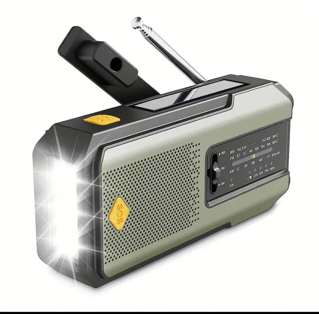 Daykit visų funkcijų avarinis radijas su saulės / rankos svirtimi – NOAA įspėjimai, 2000 mAh power bank, 3 režimai žibintuvui, IPX4, SOS signalizacija