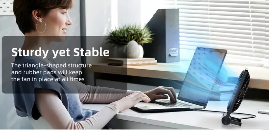 Nešiojamas USB stalinis ventiliatorius su 3 greičių reguliavimu – tylus, sulankstomas, 220° pasukimas, juodas