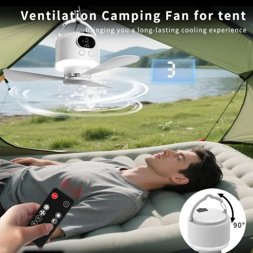 Nešiojamas USB Kempingo Ventiliatorius su LED Apšvietimu – Stovyklavimui, Palapinėms, Lauko Įrankis