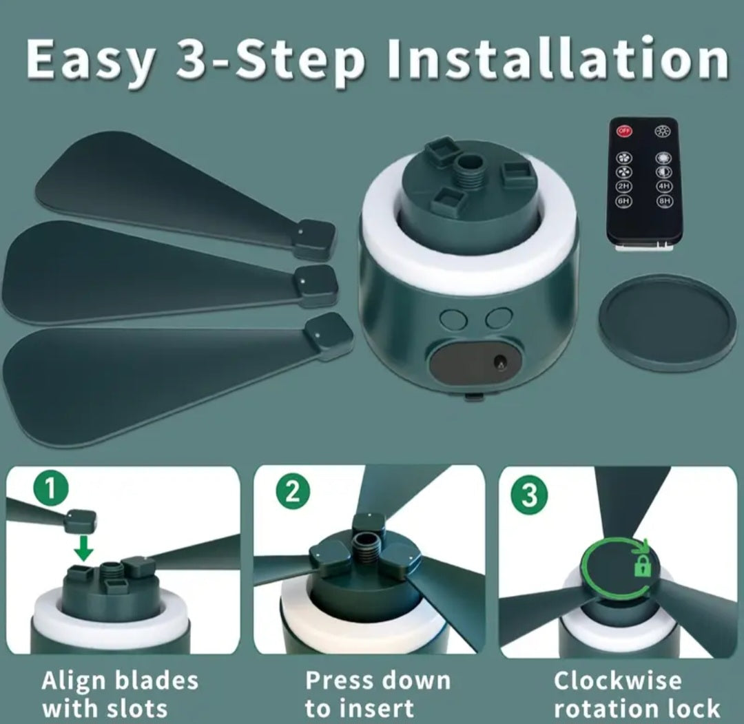 Nešiojamas USB Kempingo Ventiliatorius su LED Apšvietimu – Stovyklavimui, Palapinėms, Lauko Įrankis