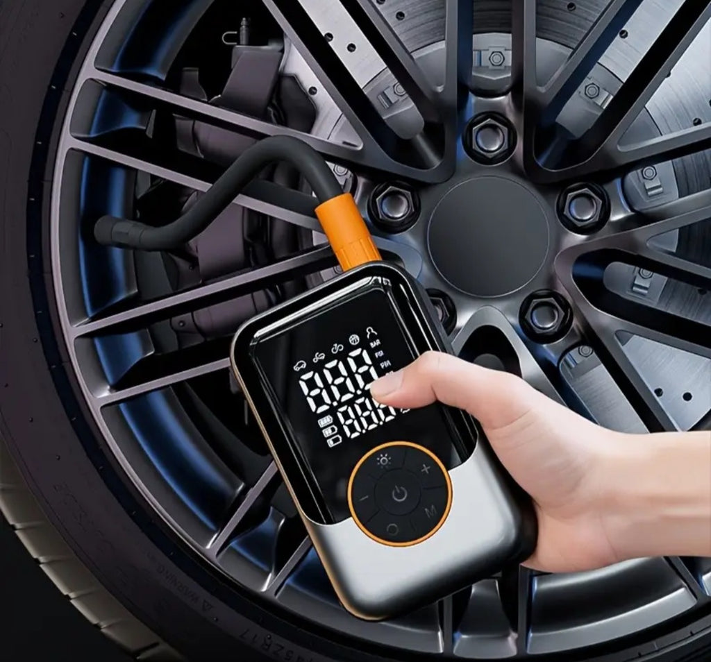 Nešiojamas mini belaidis padangų pripūtimo įrenginys su skaitmeniniu slėgio matuokliu