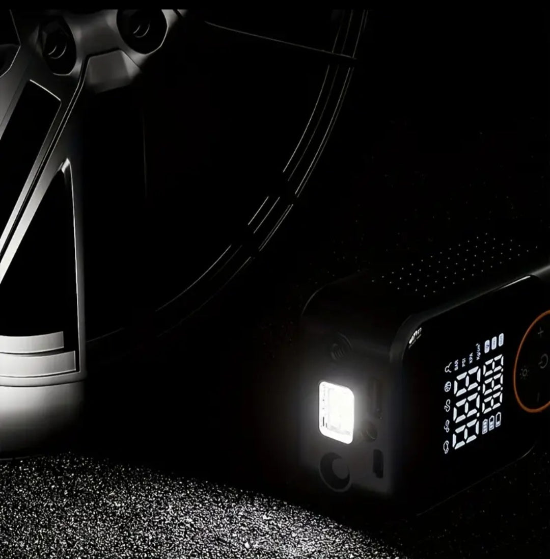 Nešiojamas mini belaidis padangų pripūtimo įrenginys su skaitmeniniu slėgio matuokliu