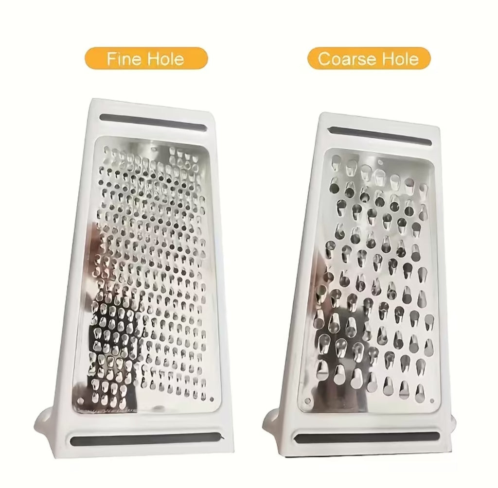 Dvipusė nerūdijančio plieno sūrio ir daržovių tarka FARIDABIO su plastikiniu indeliu – kompaktiškas rankinis virtuvės įrankis