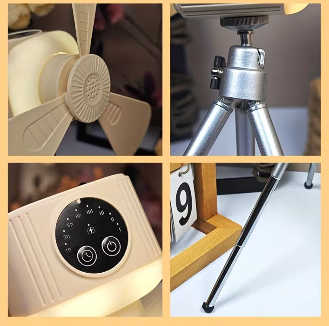 Daugiafunkcinis nešiojamas lubų ventiliatorius su įkraunama USB baterija, 4 vėjo režimais, nuotoliniu valdymu, laikmačiu ir švelnia naktine šviesa. Tylus, galingas ir lengvai kabinamas arba statomas – idealus namams ir išvykai į gamtą.