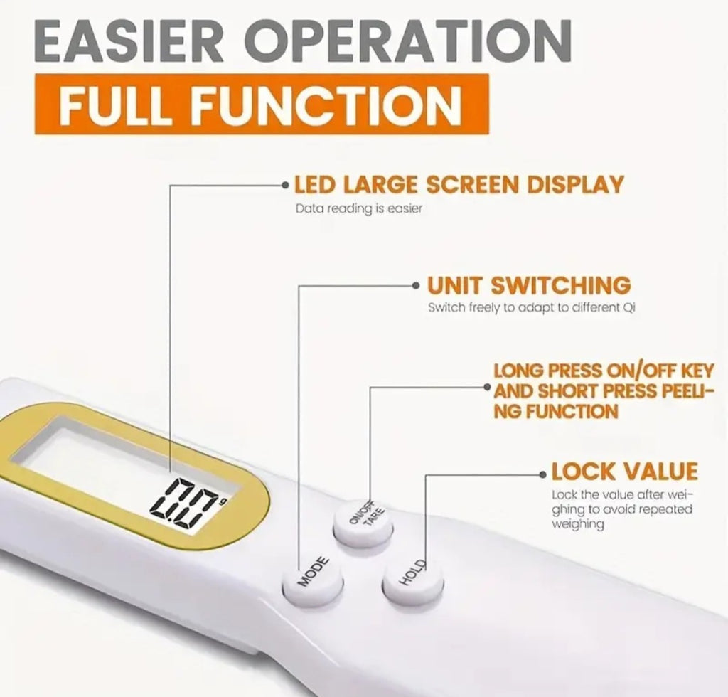 Ekolzp skaitmeninė virtuvės svarstyklė su šaukštu – 0,1 g–500 g tikslumas, LCD ekranas, kompaktiška ir nešiojama